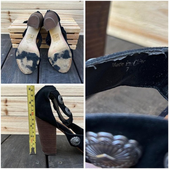 Black Dolce Vita Vanessa Mooney Montey Sandals Suede Ankle Strap Heels w/ Silver - Picture 6 of 7